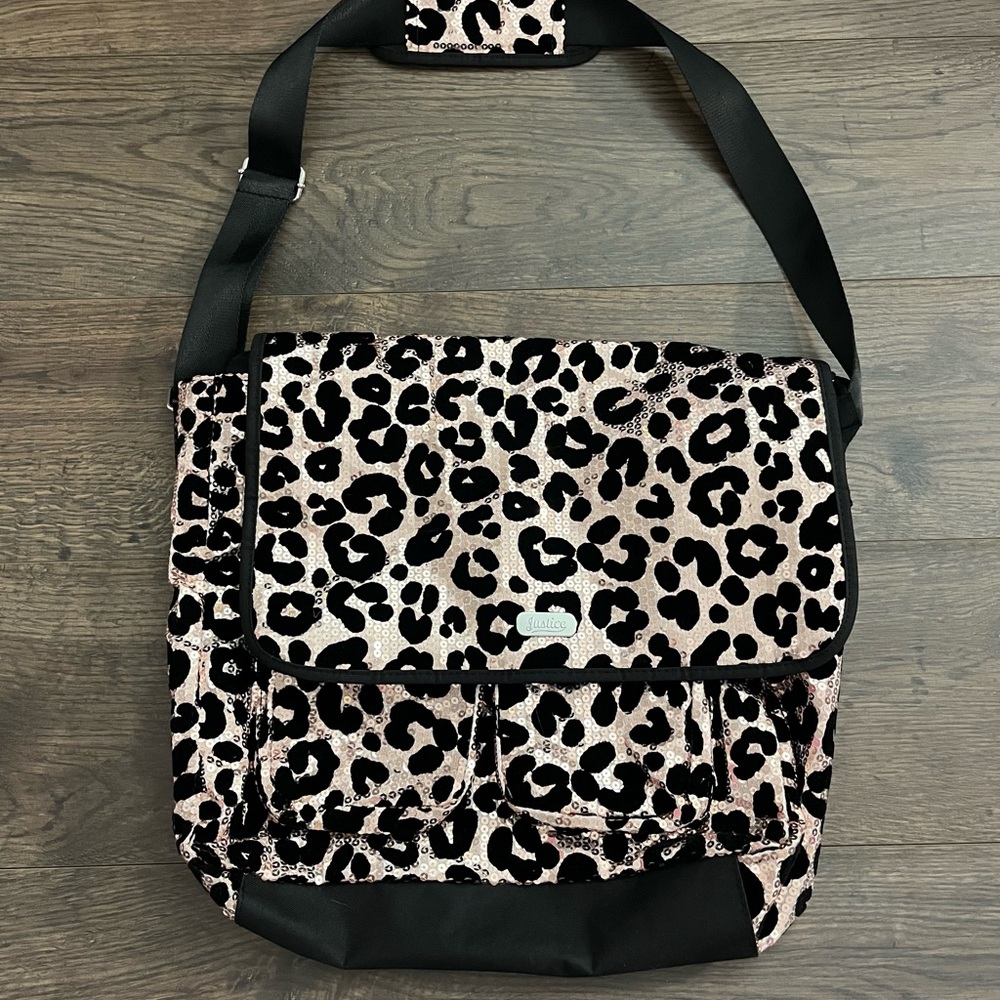 Justice Sequin Leopard Print Crossbody Weekender Bag